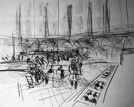 charcoal sketch inside St. John's College Chapel