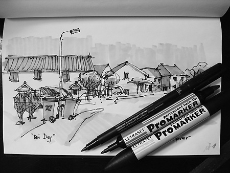 sketch of houses using spirit markers